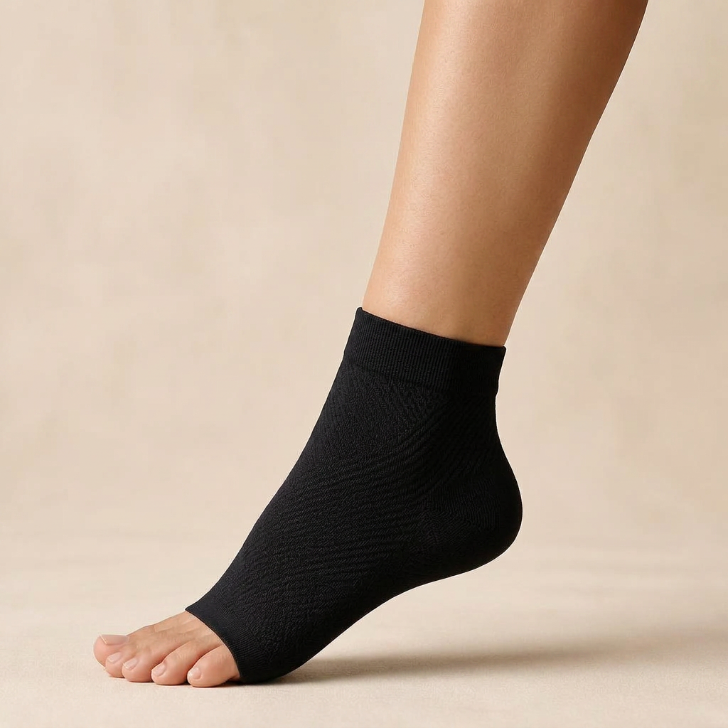Aquralis FlowSocks open-toe compression sleeves in Onyx