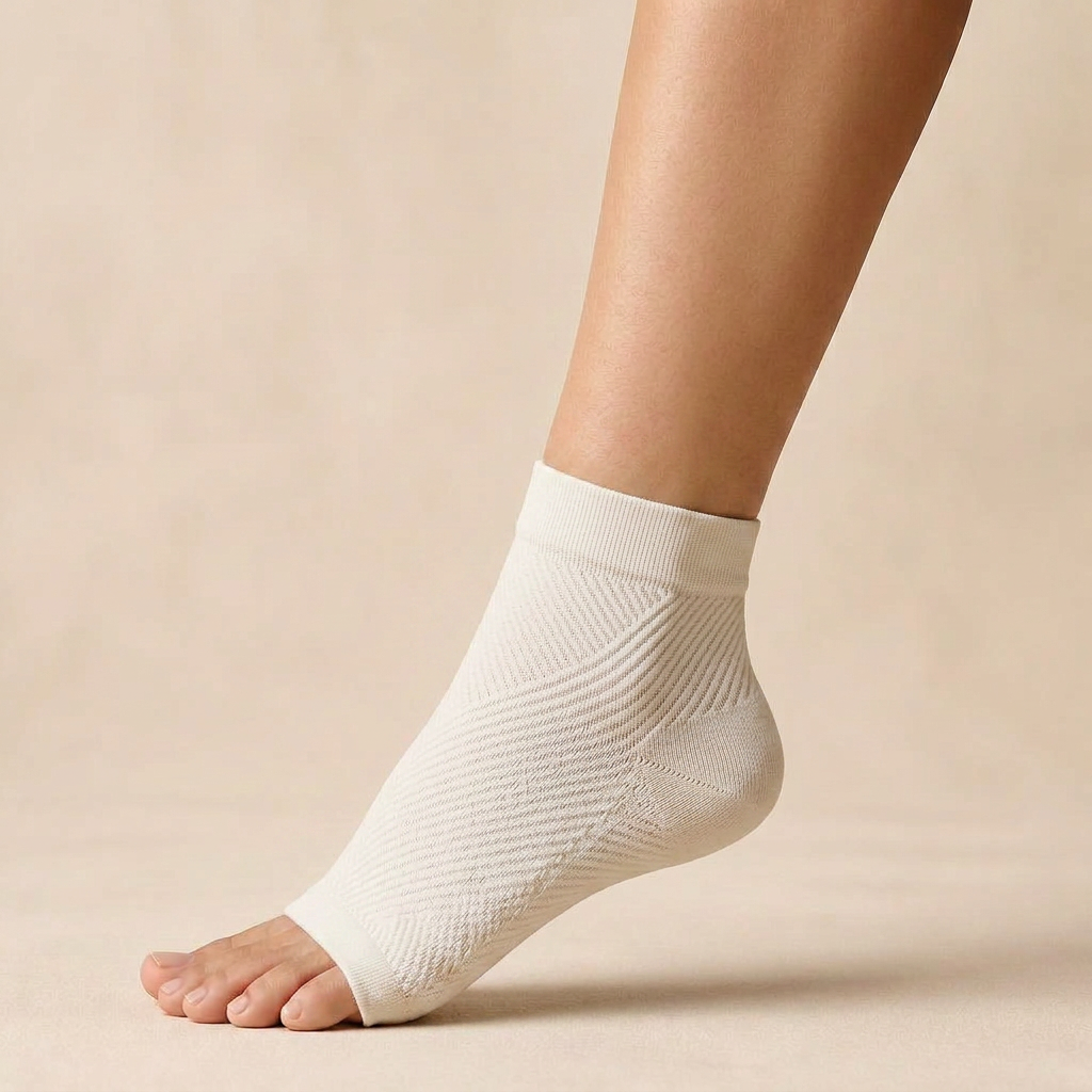 Aquralis FlowSocks open-toe compression sleeves in Pearl