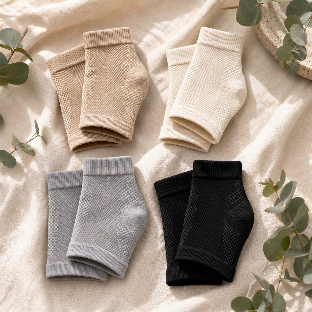 Aquralis FlowSocks folded in beige, cream, grey and black colourways
