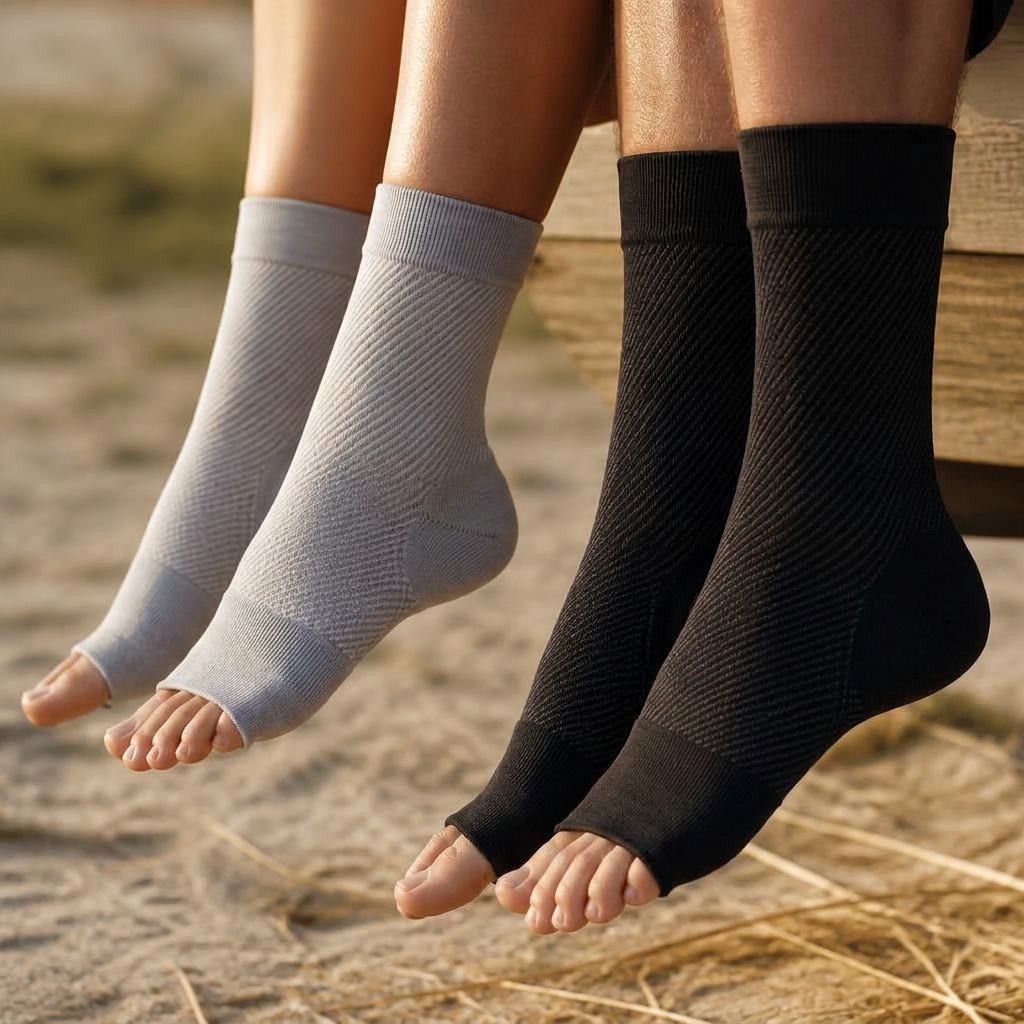 Two people outdoors wearing Aquralis FlowSocks
